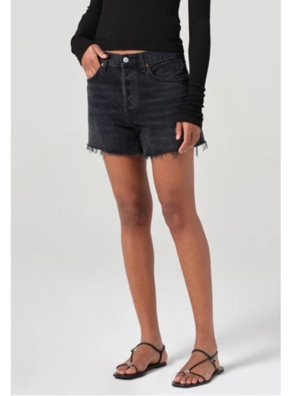 Agolde Black Frayed Hem High-Rise Jean Shorts